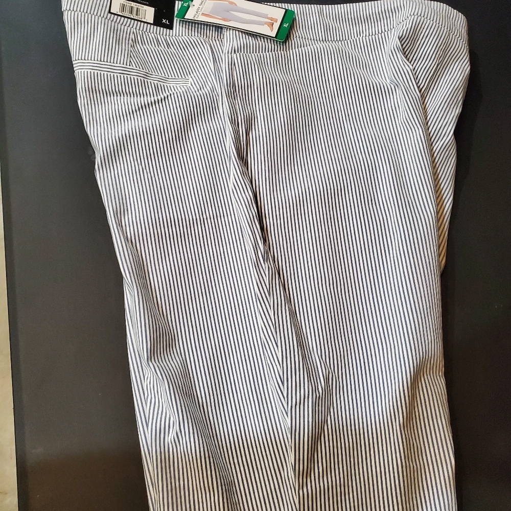 Blue vertical striped cropped pants